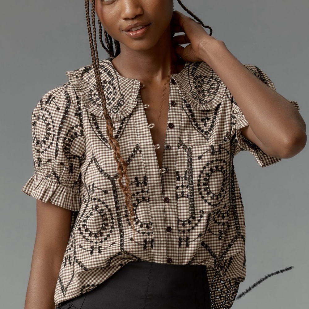 Pilcro Beige and Black Patterned Blouse